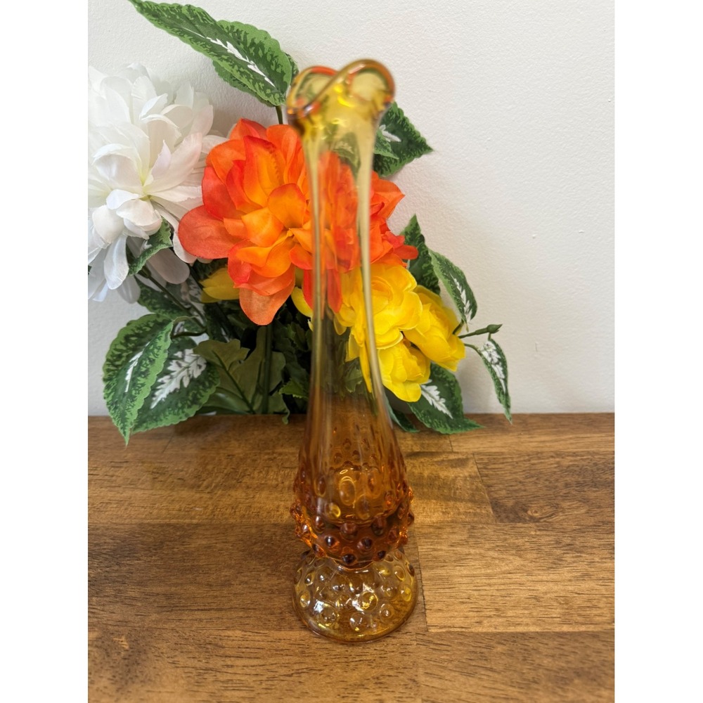 Vintage Fenton Amber Glass Hobnail‎ Swung Vase MCM Collectible Decor Retro